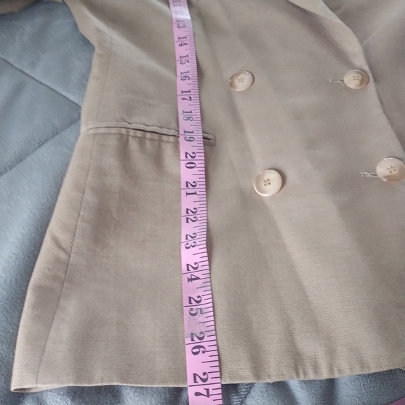 Rena Rowan for Saville Petite Tan Linen Blend Vintage Double Breasted Blazer 8P - Picture 9 of 12